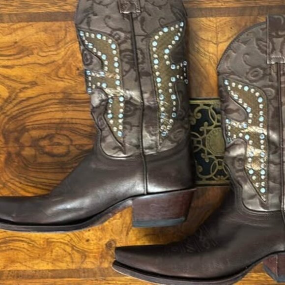 FRYE Daisy Duke Leather Cowboy Boots Bronze - Mid Calf Sz 8 M, EC - Picture 5 of 10